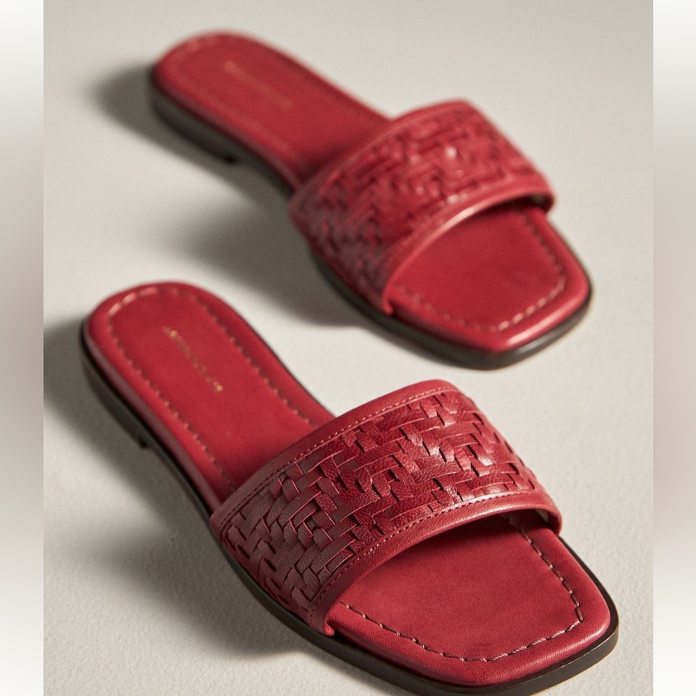 Anthropologie Red Woven Slide Sandals